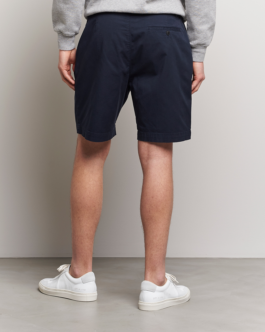 Herre | Shorts | Sunspel | Pleated Stretch Cotton Twill Shorts Navy