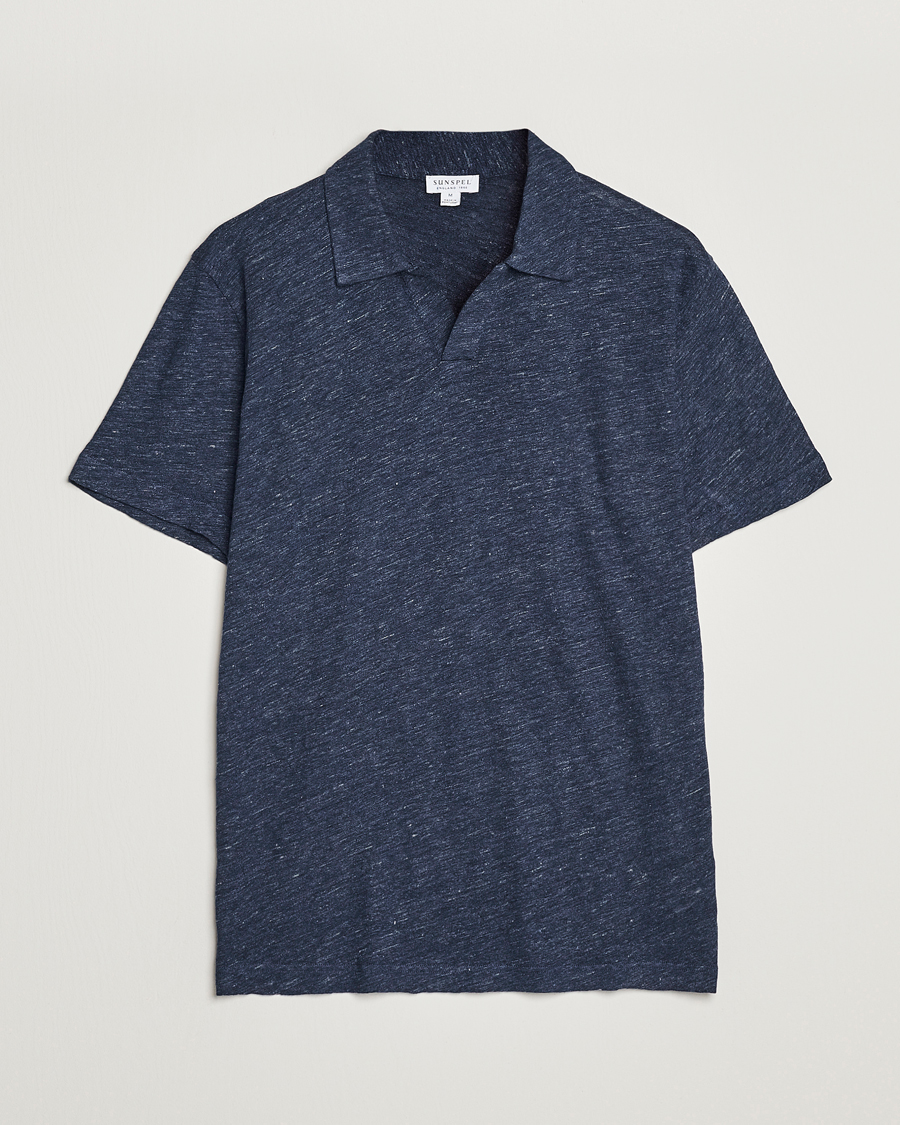 Herre | Polotrøjer | Sunspel | Linen Polo Shirt Navy Melange
