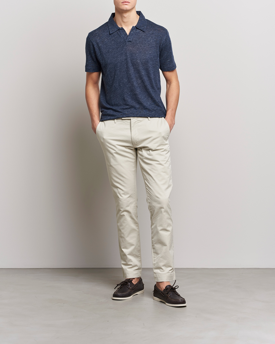 Herre | Polotrøjer | Sunspel | Linen Polo Shirt Navy Melange