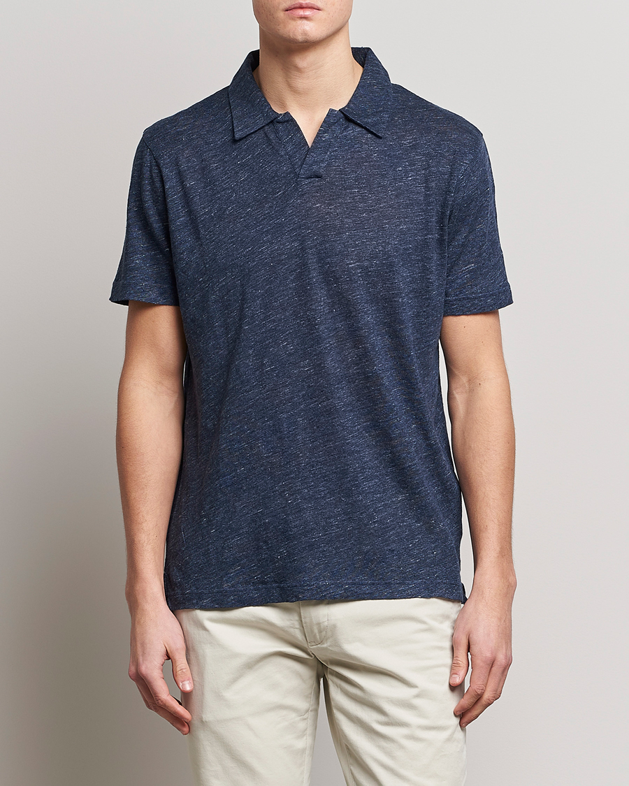 Herre | Polotrøjer | Sunspel | Linen Polo Shirt Navy Melange