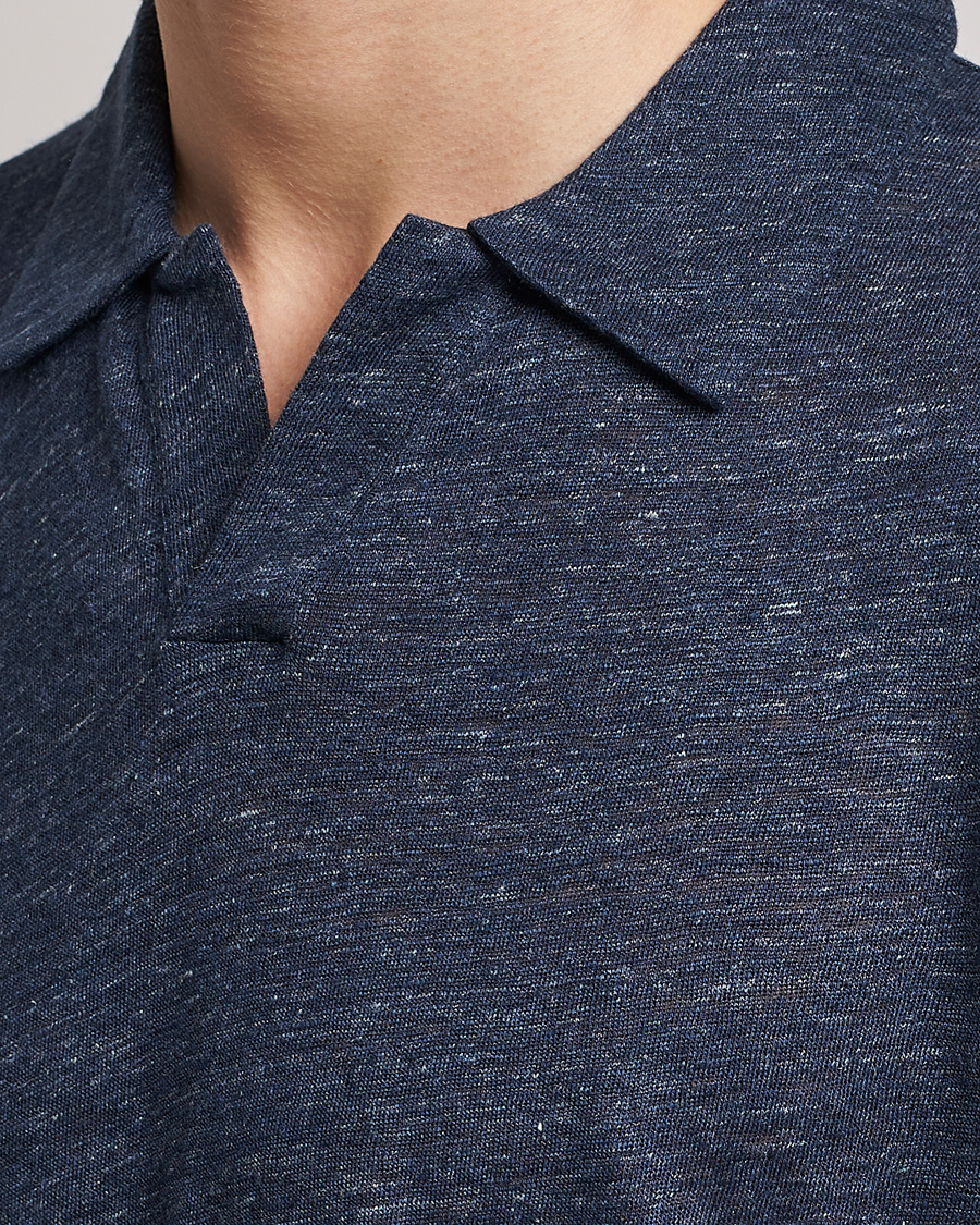 Herre | Polotrøjer | Sunspel | Linen Polo Shirt Navy Melange