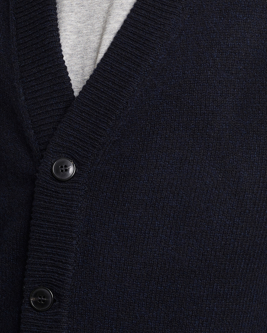Herre | Trøjer | Sunspel | Lambswool Cardigan Dark Navy Mouline