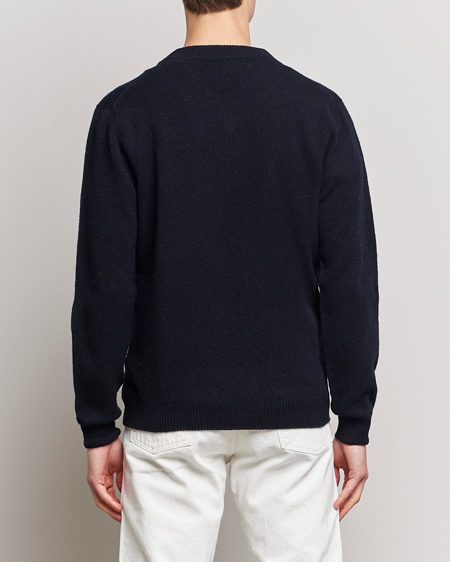 Herre | Trøjer | Sunspel | Lambswool V-Neck Dark Navy Mouline