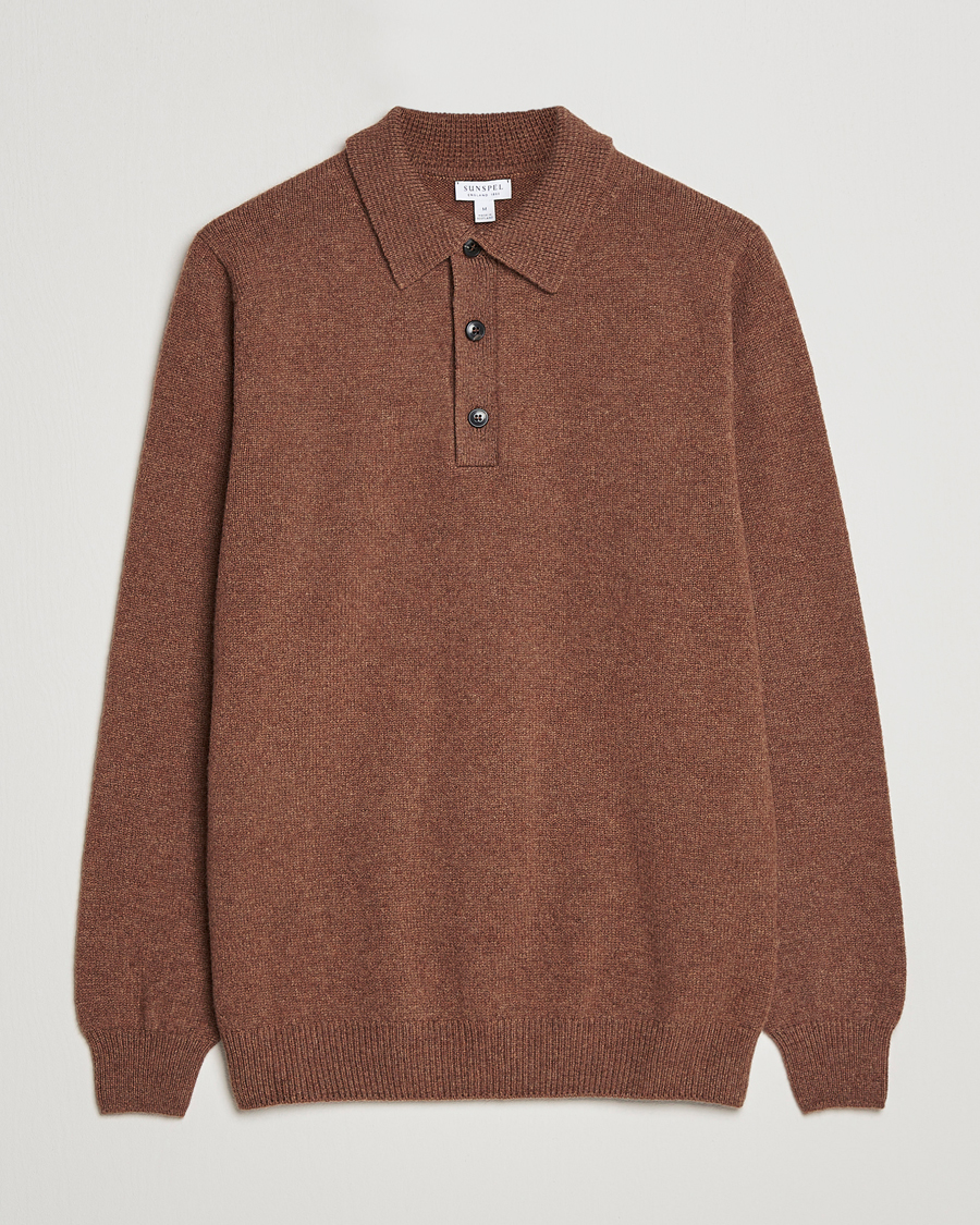 Herre | Trøjer | Sunspel | Lambswool Poloshirt Pecan