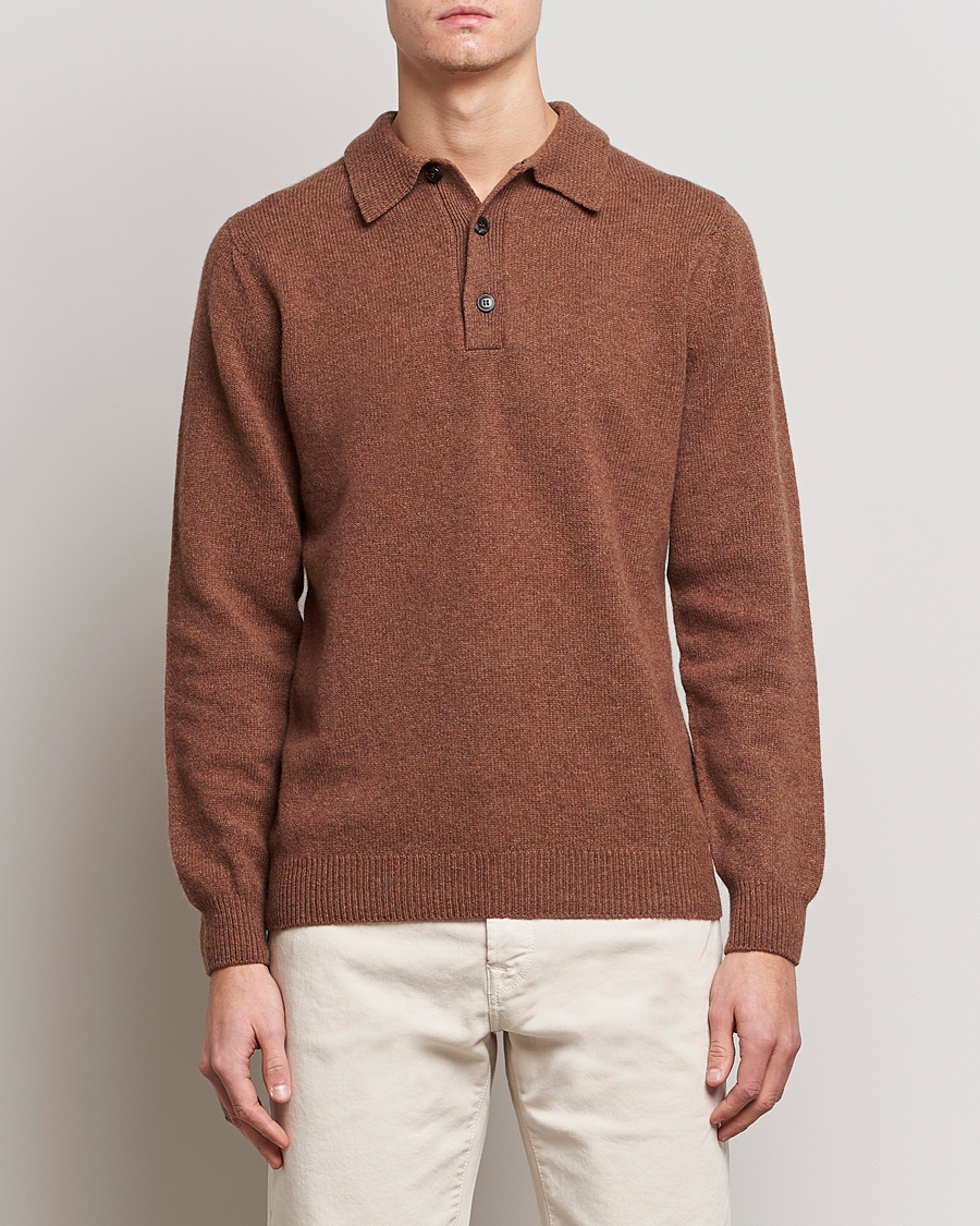Herre | Trøjer | Sunspel | Lambswool Poloshirt Pecan