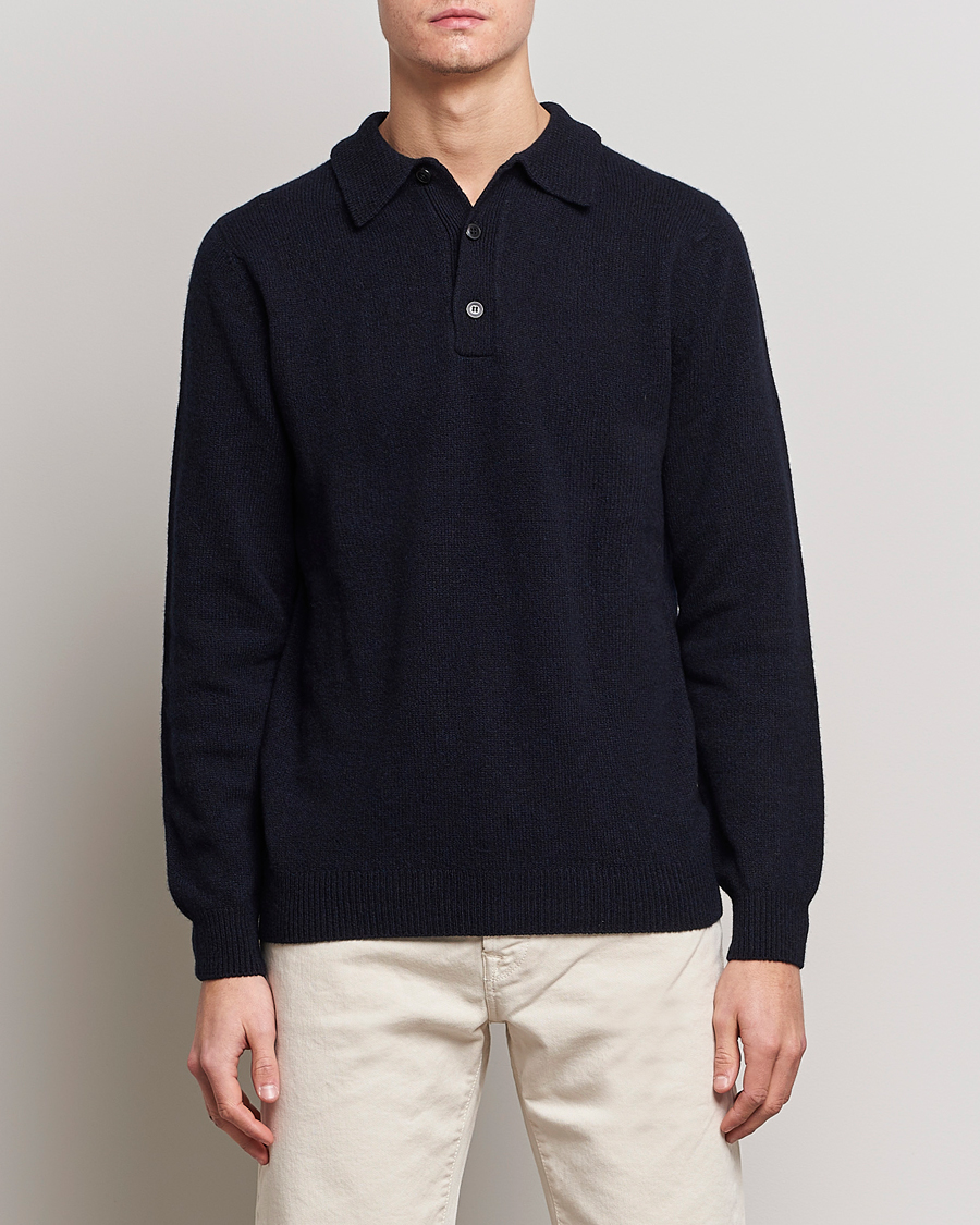 Herre | Trøjer | Sunspel | Lambswool Poloshirt Dark Navy