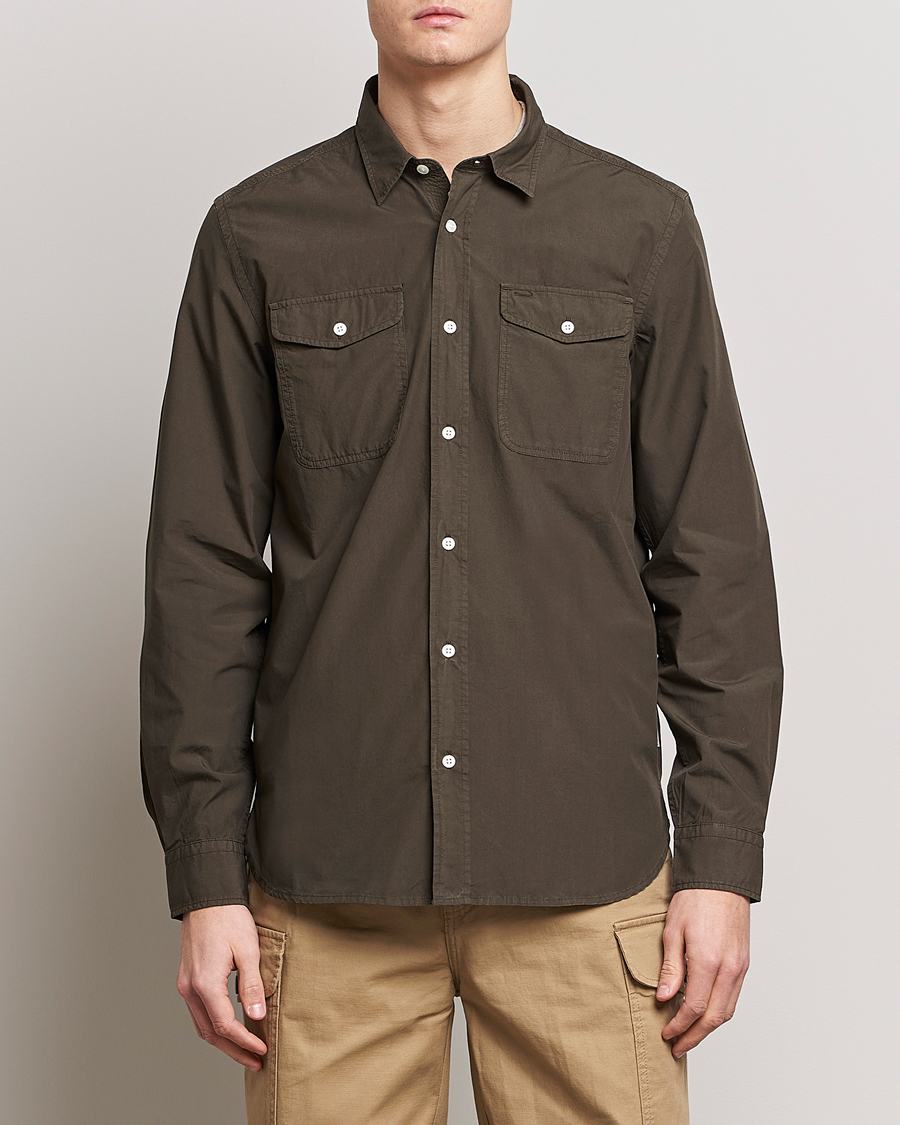 Herre |  | Woolrich | Poplin Garment Dyed Pocket Shirt Dark Green