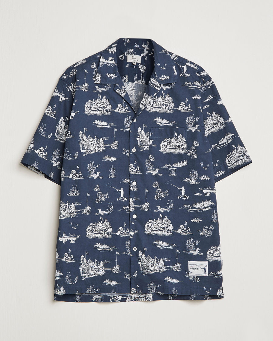 Herre | Skjorter | Woolrich | Zavikon Printed Short Sleeve Resort Shirt Melton Blue