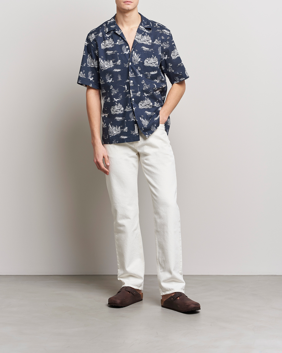 Herre | Skjorter | Woolrich | Zavikon Printed Short Sleeve Resort Shirt Melton Blue