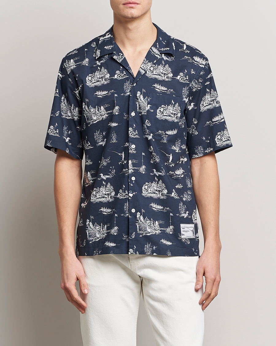 Herre | Skjorter | Woolrich | Zavikon Printed Short Sleeve Resort Shirt Melton Blue