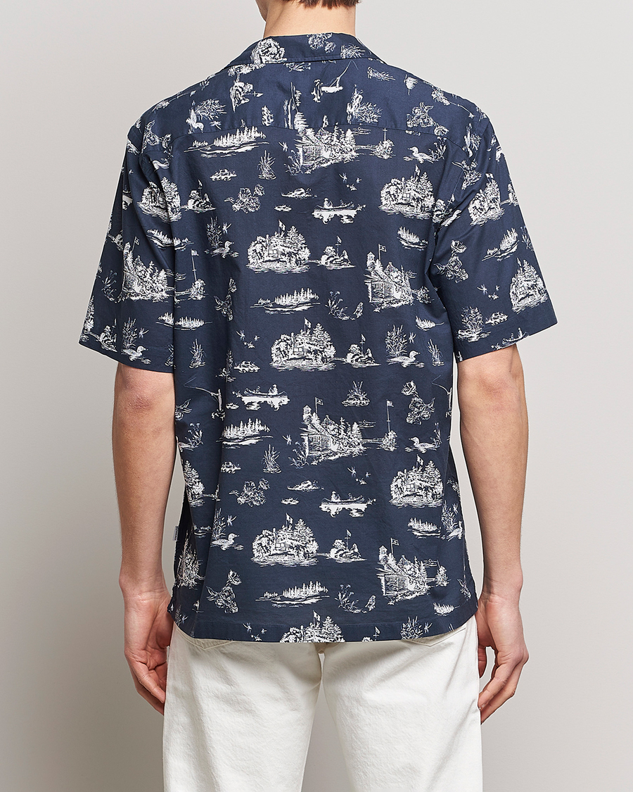 Herre | Skjorter | Woolrich | Zavikon Printed Short Sleeve Resort Shirt Melton Blue