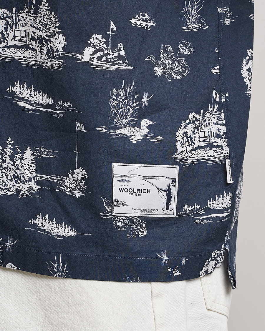 Herre | Skjorter | Woolrich | Zavikon Printed Short Sleeve Resort Shirt Melton Blue