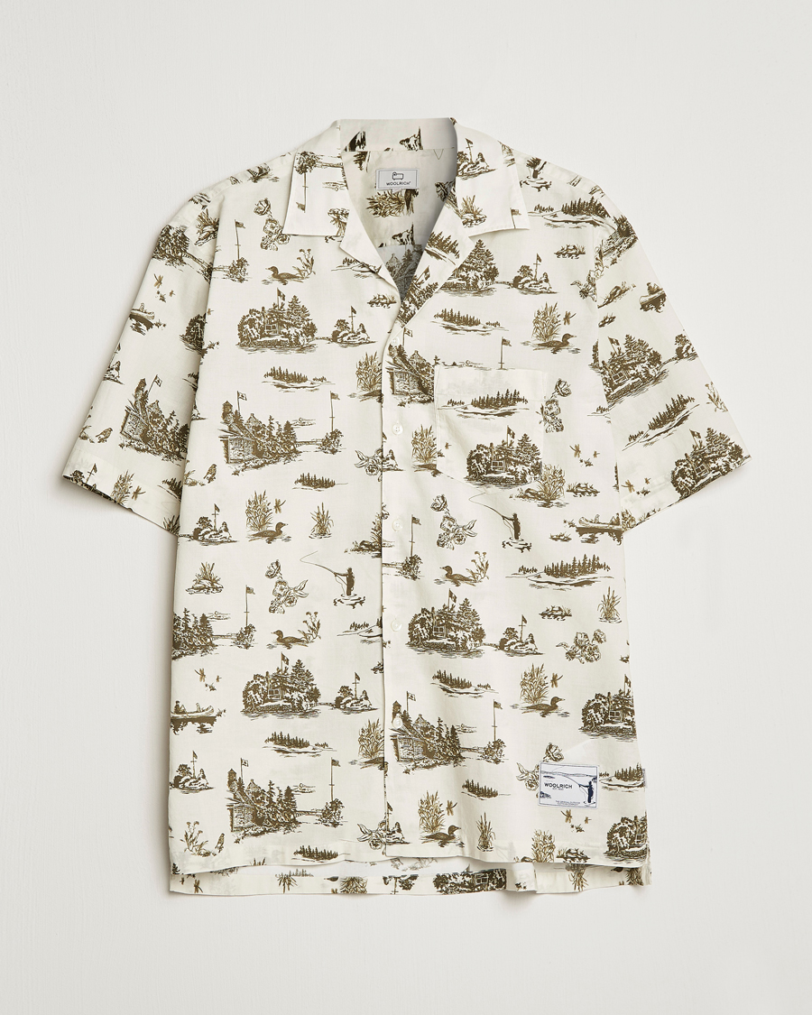 Herre | Skjorter | Woolrich | Zavikon Printed Short Sleeve Resort Shirt Milky Cream