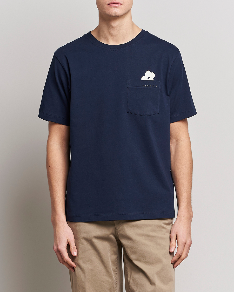 Herre | T-Shirts | Lardini | Fiore Tasca Printet Logo T-Shirt Navy