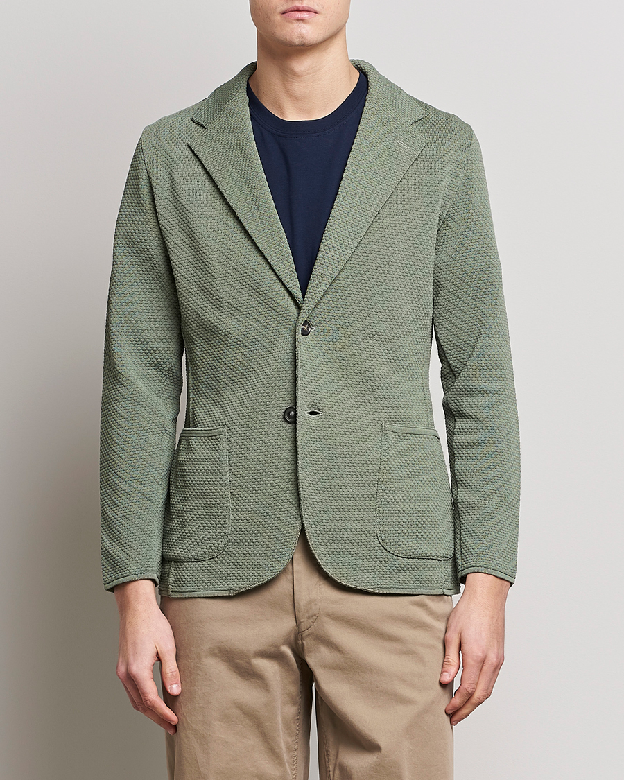 Herre | Cardiganblazer  | Lardini | Knitted Structure Cotton Blazer Soft Green