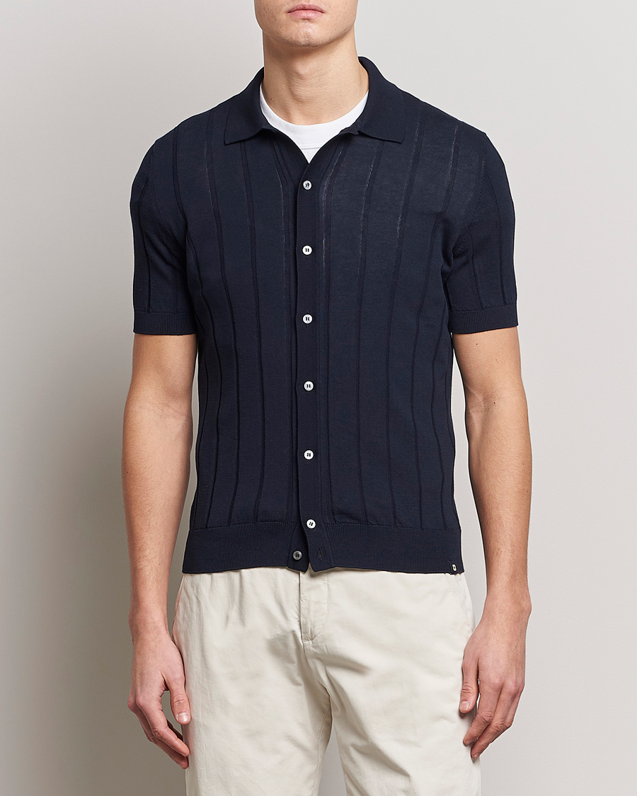 Herre | Skjorter | Lardini | Short Sleeve Knitted Cotton Crèpe Shirt Navy
