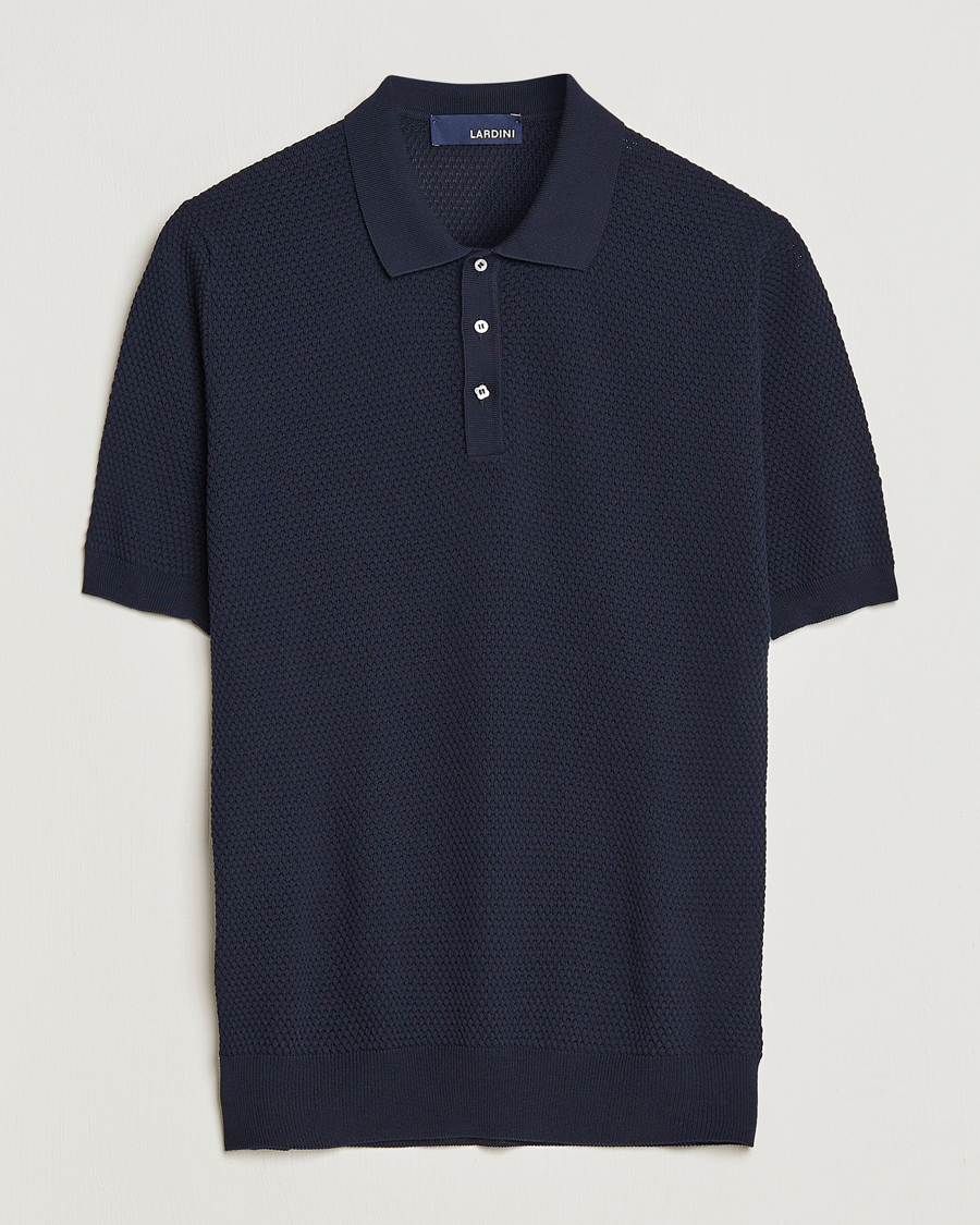 Herre | Polotrøjer | Lardini | Short Sleeve Knitted Structure Cotton Polo Navy