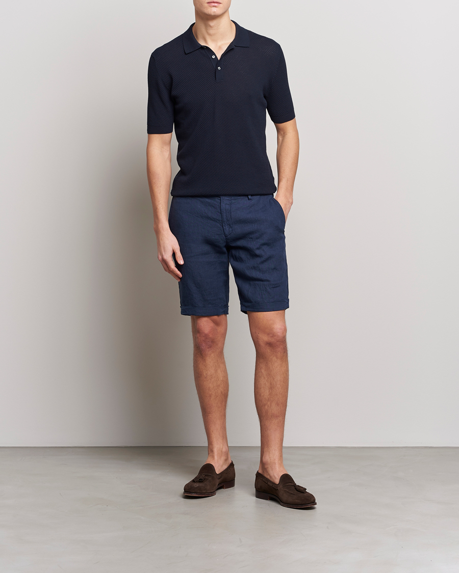 Herre | Polotrøjer | Lardini | Short Sleeve Knitted Structure Cotton Polo Navy