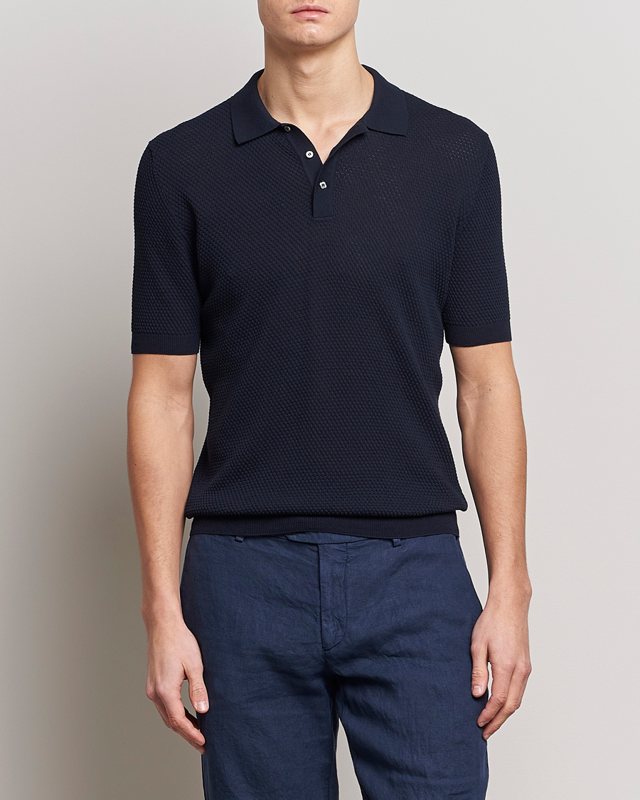 Herre | Polotrøjer | Lardini | Short Sleeve Knitted Structure Cotton Polo Navy