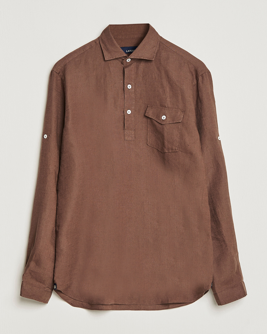 Herre | Skjorter | Lardini | Relaxed Linen Popover Shirt Brown