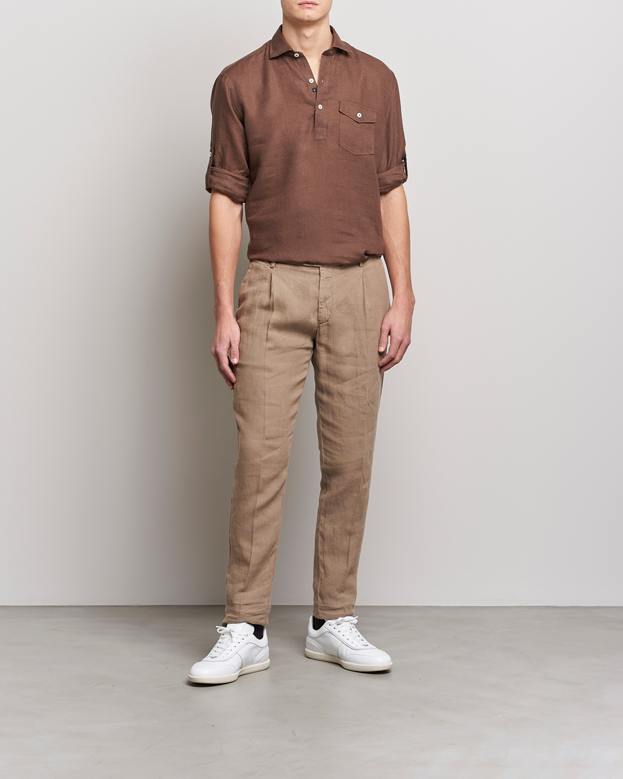 Herre | Skjorter | Lardini | Relaxed Linen Popover Shirt Brown