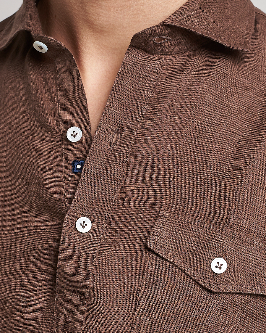 Herre | Skjorter | Lardini | Relaxed Linen Popover Shirt Brown