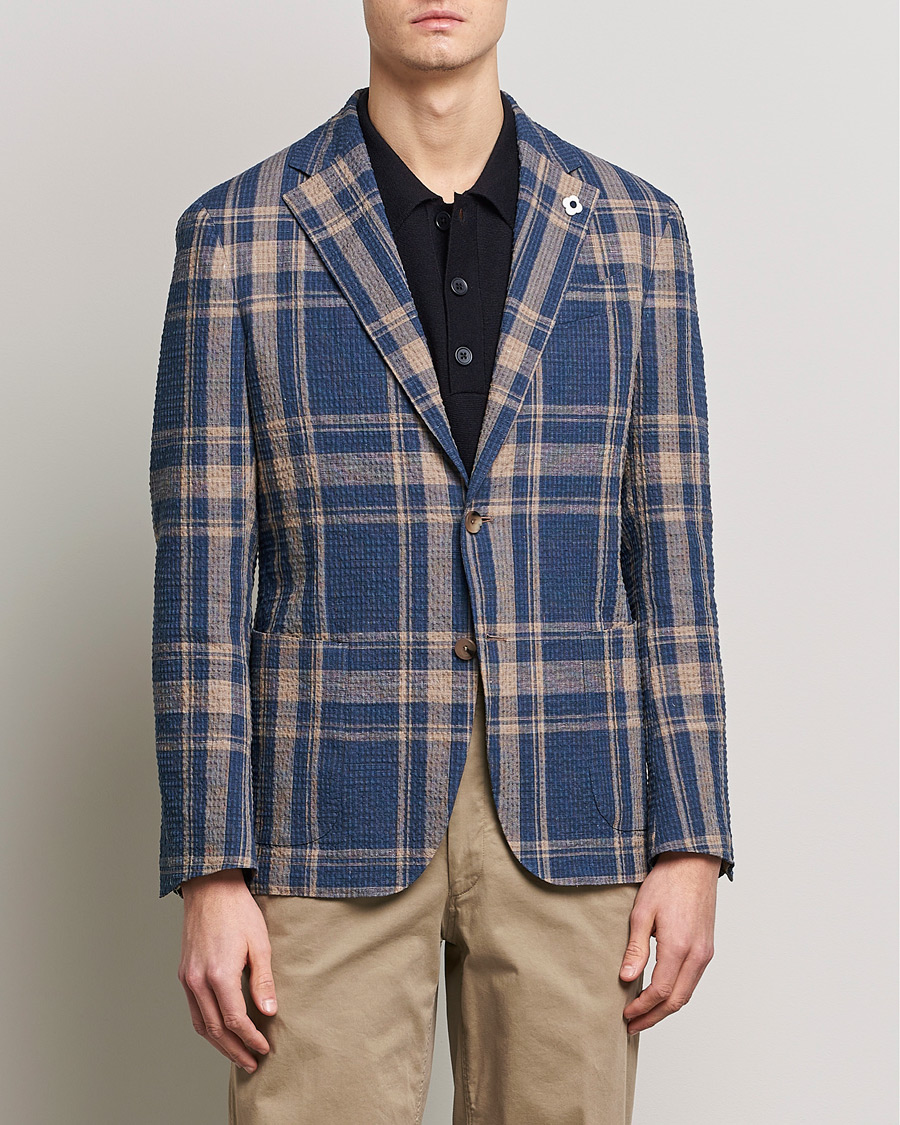 Herre |  | Lardini | Cotton/Linen Melange Seersucker Blazer Navy