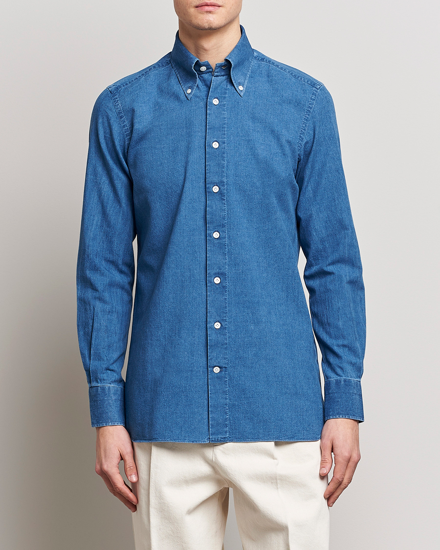 Herre |  | 100Hands | Japanese Denim Bata Wash Shirt Blue