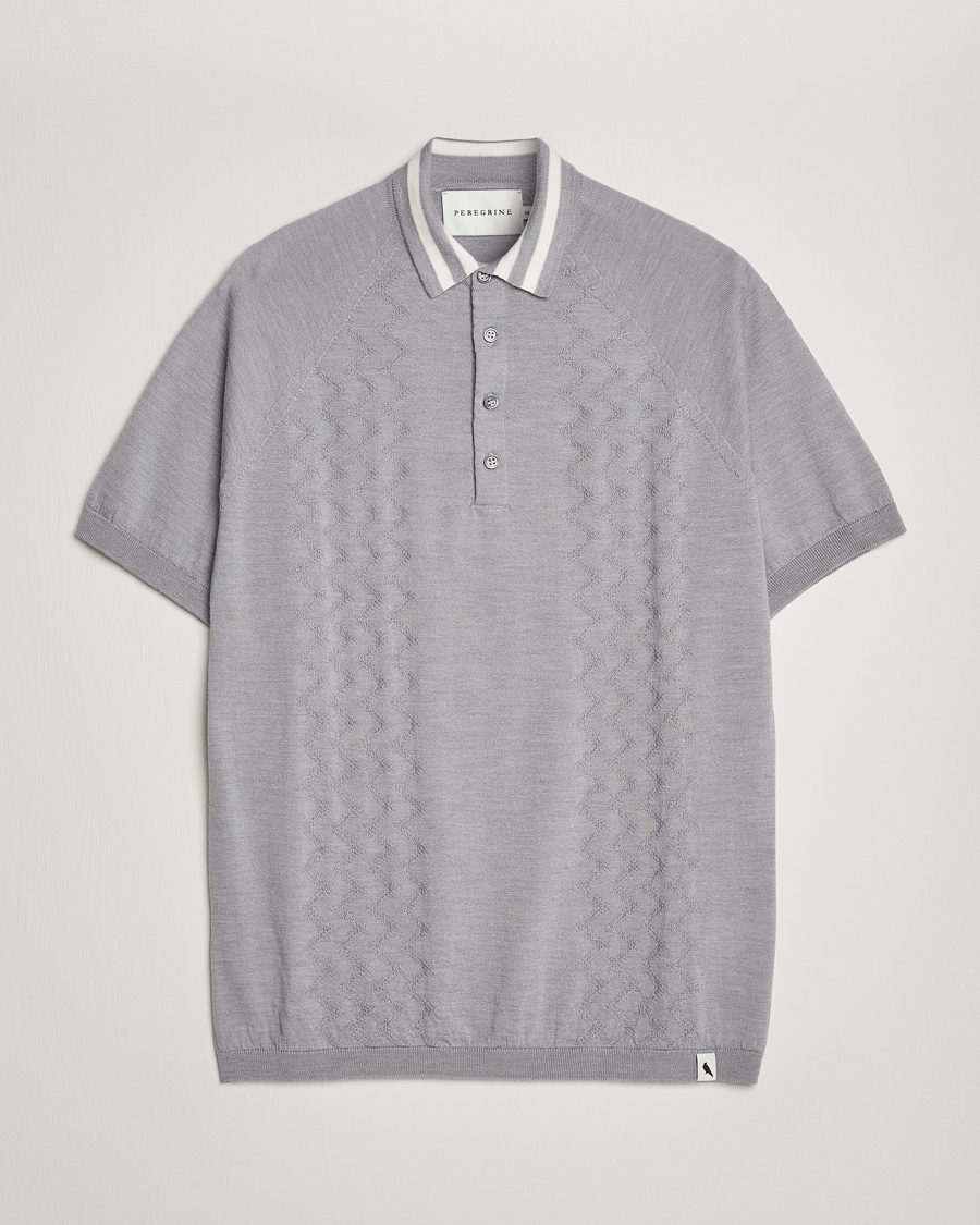Herre | Polotrøjer | Peregrine | Textured Wool Short Sleeve Poloshirt Light Grey
