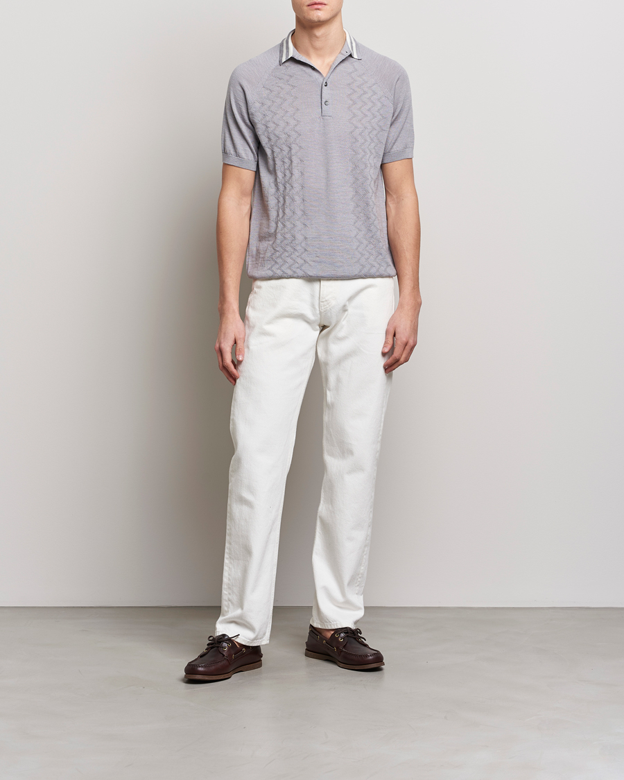Herre | Polotrøjer | Peregrine | Textured Wool Short Sleeve Poloshirt Light Grey