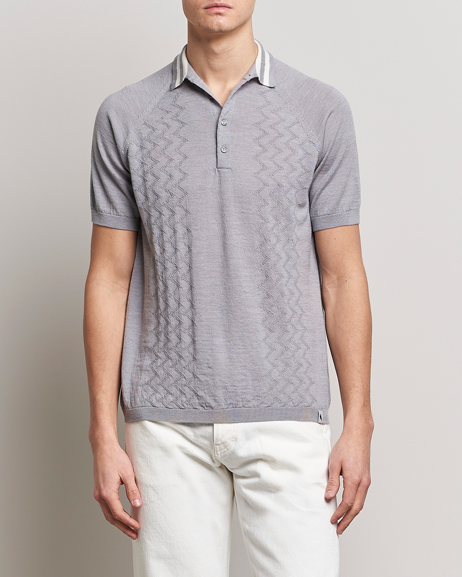 Herre | Polotrøjer | Peregrine | Textured Wool Short Sleeve Poloshirt Light Grey