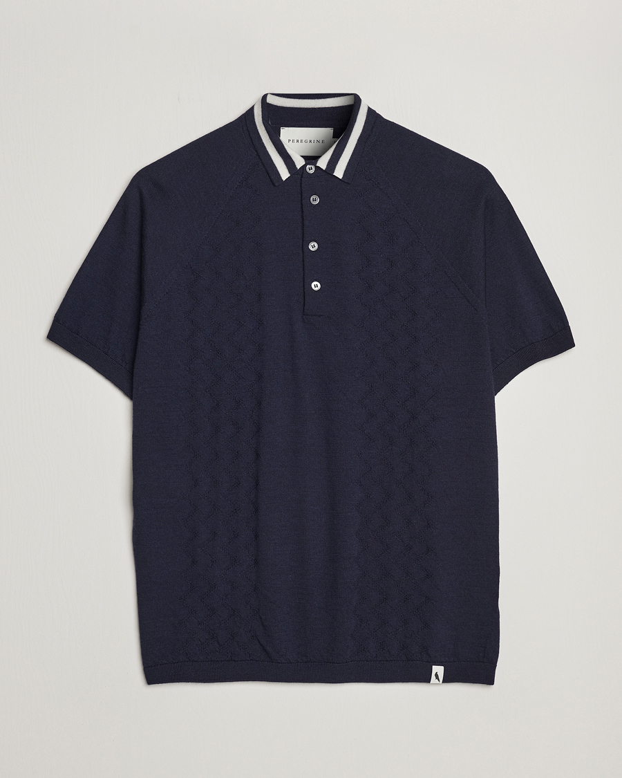 Herre | Polotrøjer | Peregrine | Textured Wool Short Sleeve Poloshirt Navy