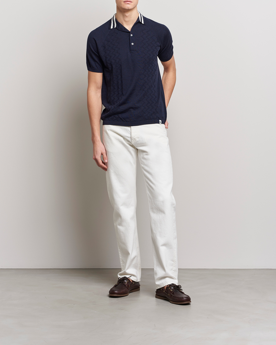 Herre | Polotrøjer | Peregrine | Textured Wool Short Sleeve Poloshirt Navy