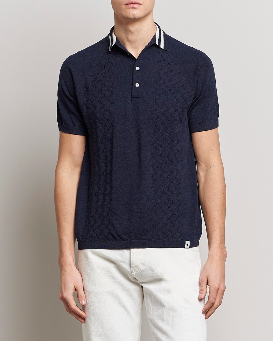 Herre | Polotrøjer | Peregrine | Textured Wool Short Sleeve Poloshirt Navy
