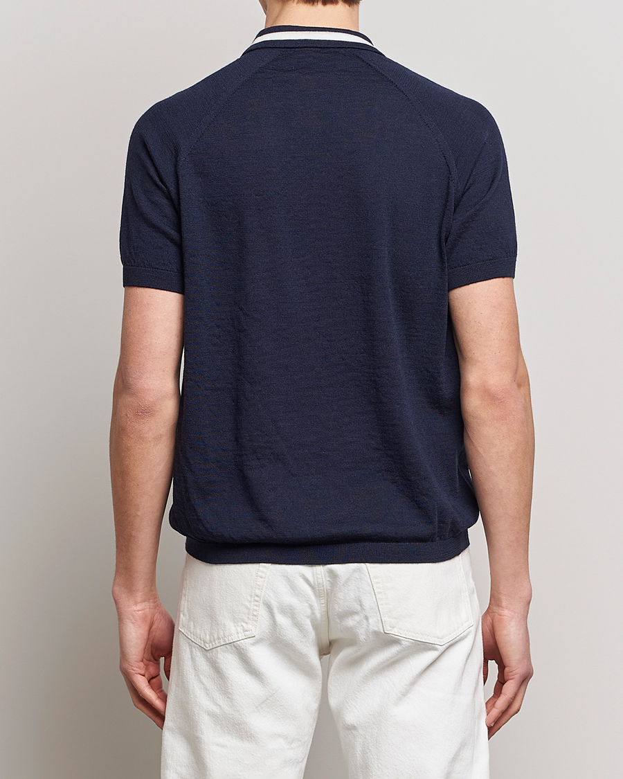 Herre | Polotrøjer | Peregrine | Textured Wool Short Sleeve Poloshirt Navy