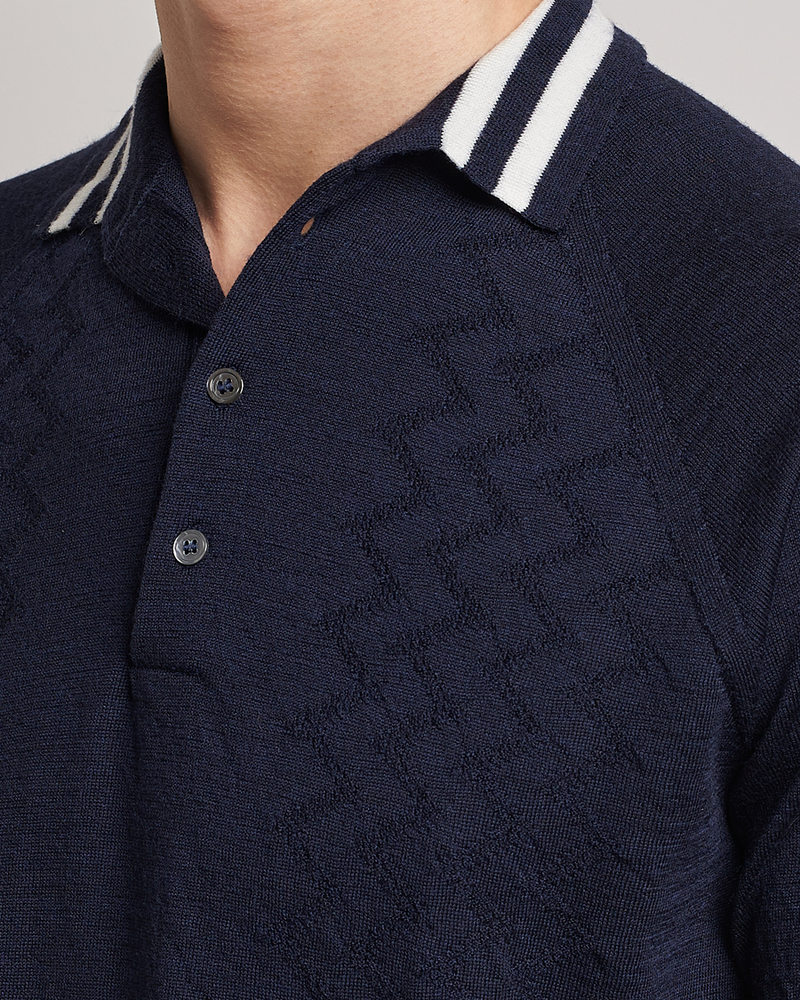 Herre | Polotrøjer | Peregrine | Textured Wool Short Sleeve Poloshirt Navy