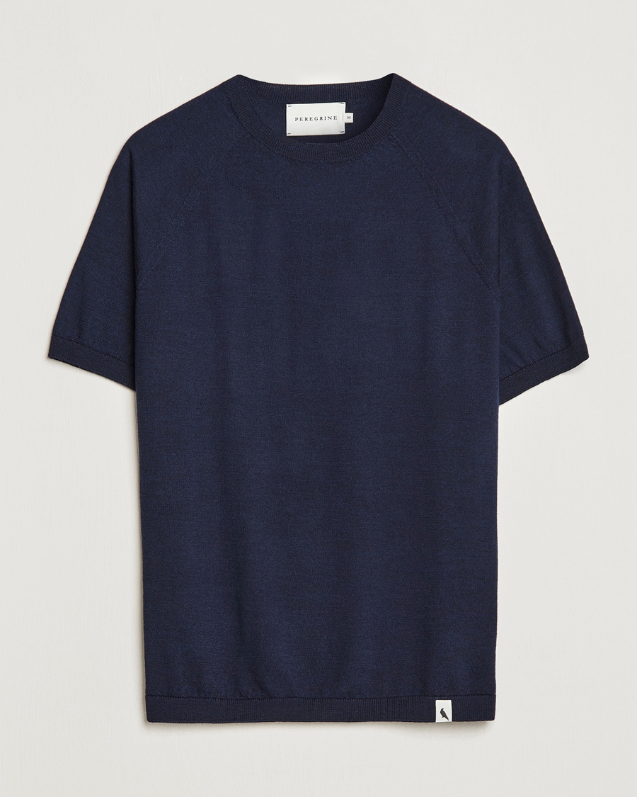 Herre | T-Shirts | Peregrine | Knitted Wool T-Shirt Navy