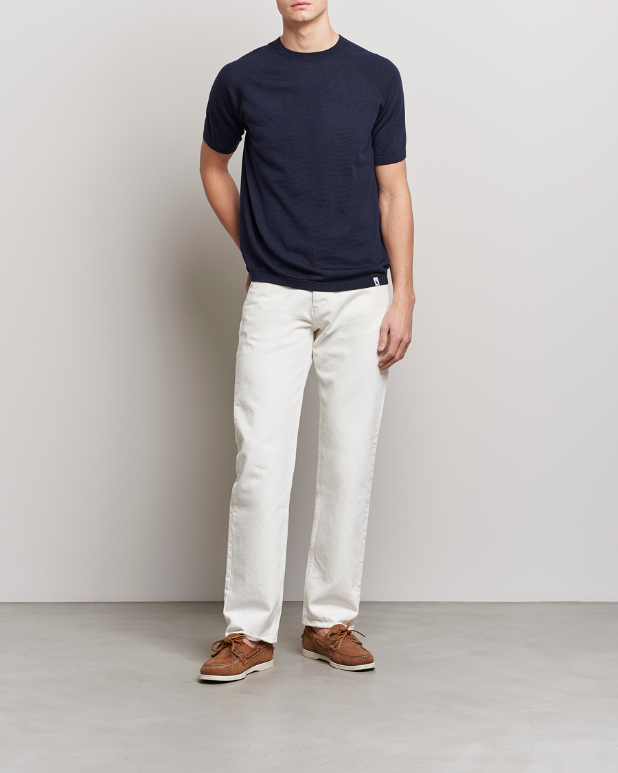 Herre | T-Shirts | Peregrine | Knitted Wool T-Shirt Navy