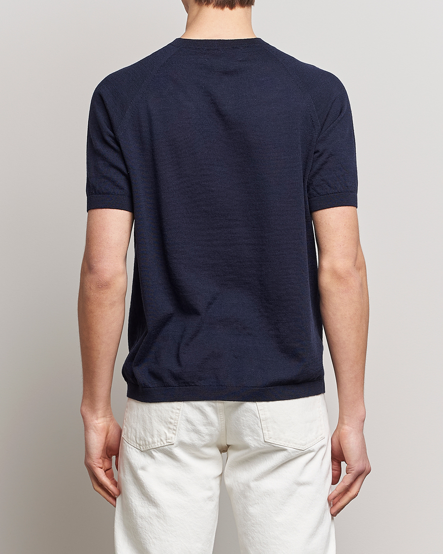 Herre | T-Shirts | Peregrine | Knitted Wool T-Shirt Navy