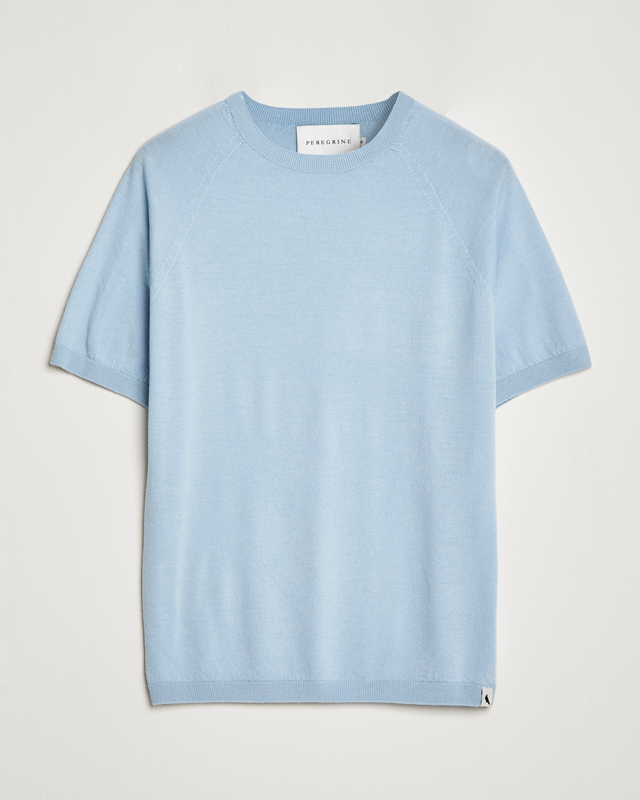Herre | T-Shirts | Peregrine | Knitted Wool T-Shirt Ocean