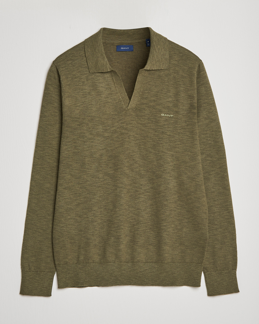 Herre | Trøjer | GANT | Cotton/Linen Knitted Polo Racing Green