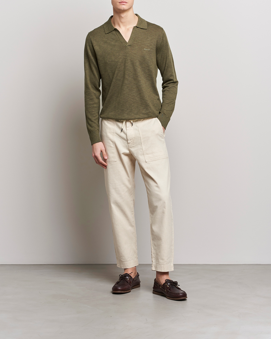 Herre | Trøjer | GANT | Cotton/Linen Knitted Polo Racing Green