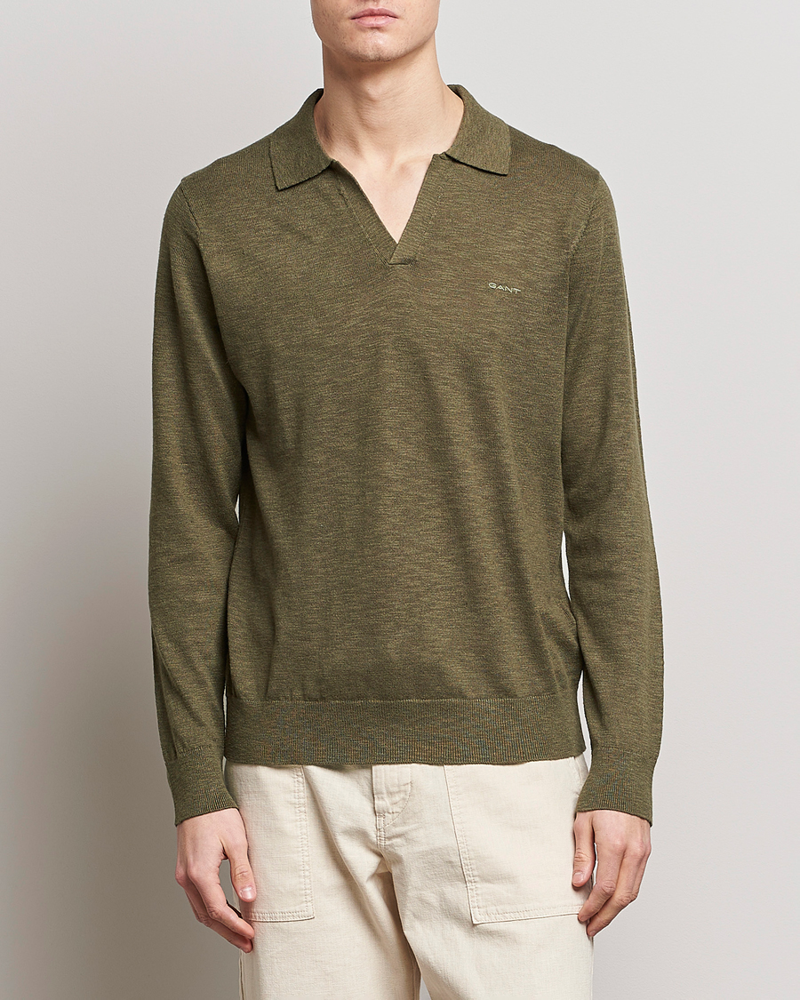 Herre | Strikkede polotrøjer | GANT | Cotton/Linen Knitted Polo Racing Green