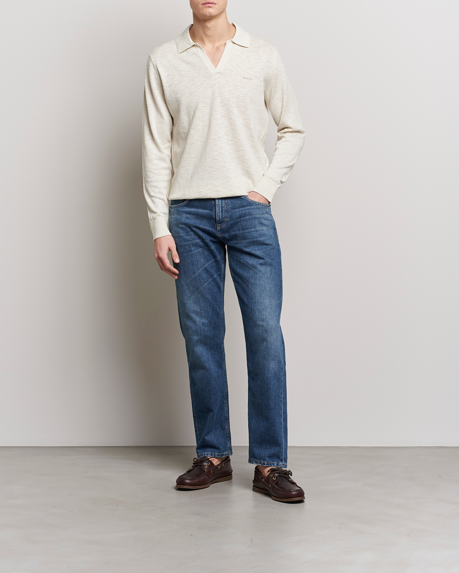 Herre | Trøjer | GANT | Cotton/Linen Knitted Polo Putty