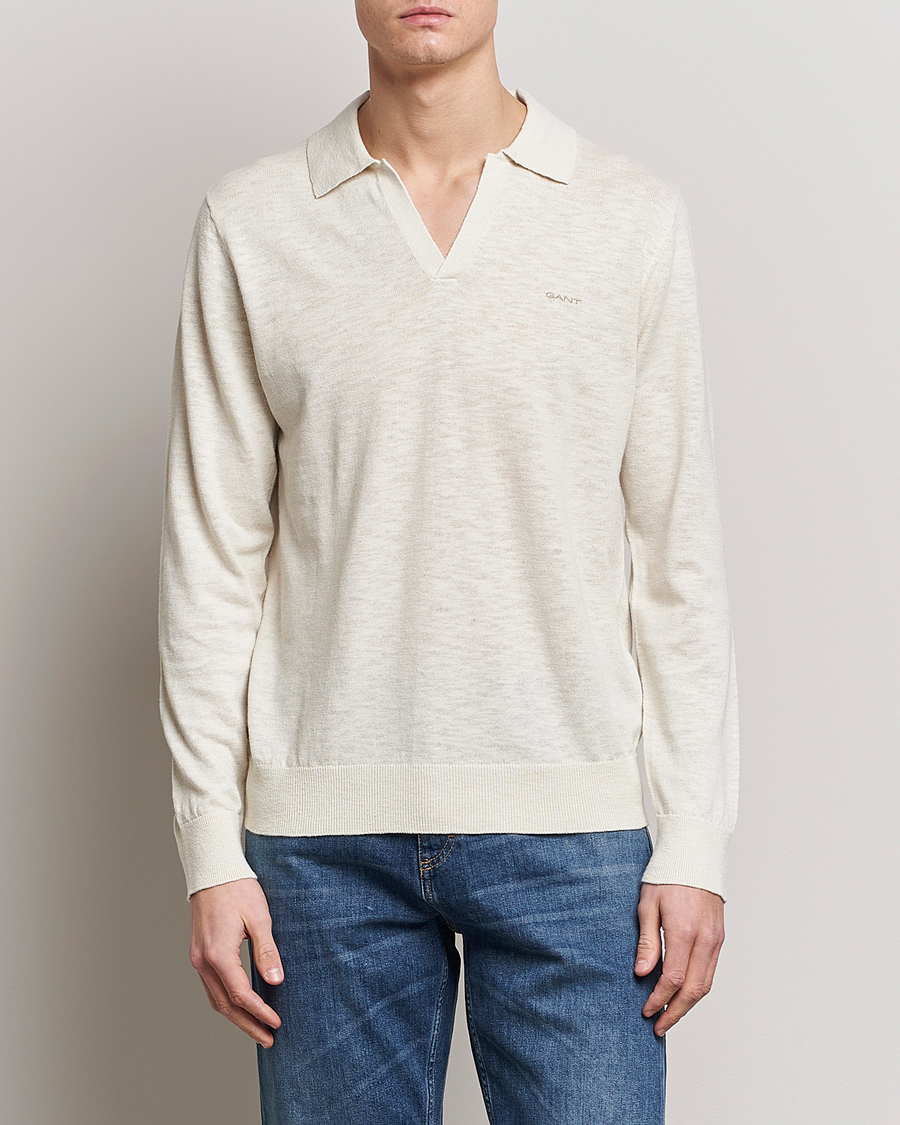 Herre | Strikkede polotrøjer | GANT | Cotton/Linen Knitted Polo Putty