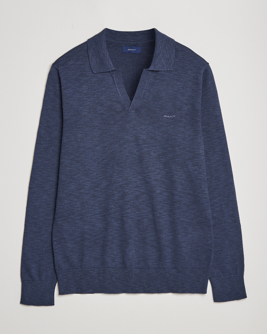 Herre | Trøjer | GANT | Cotton/Linen Knitted Polo Deep Ocean