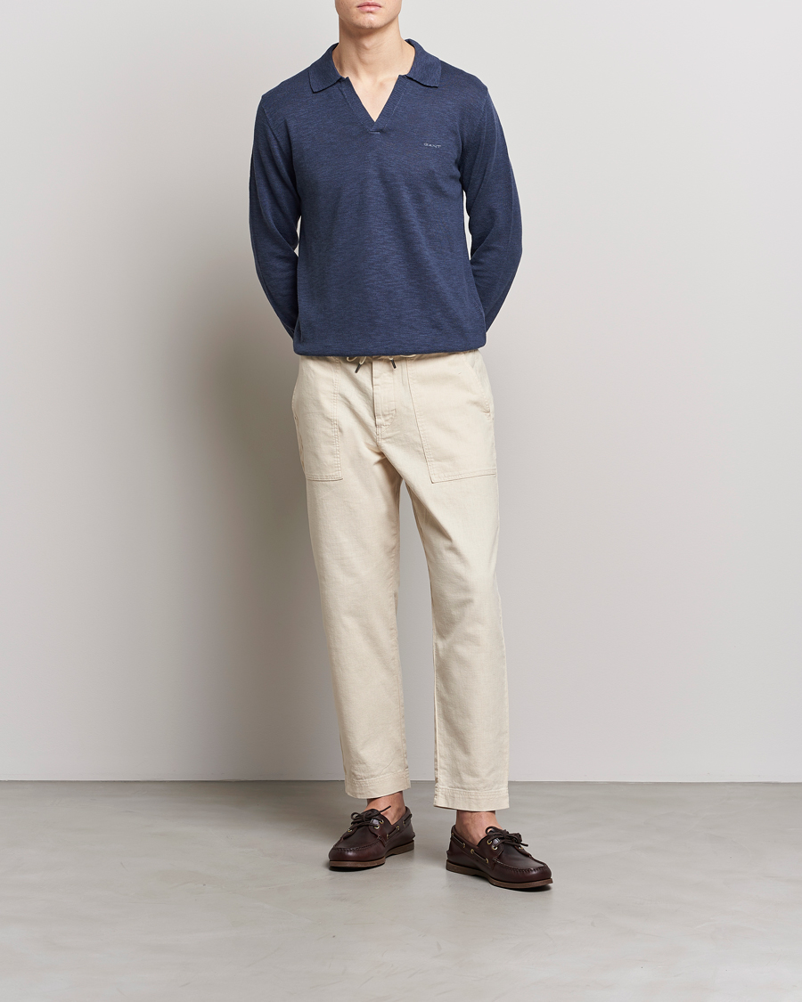 Herre | Trøjer | GANT | Cotton/Linen Knitted Polo Deep Ocean