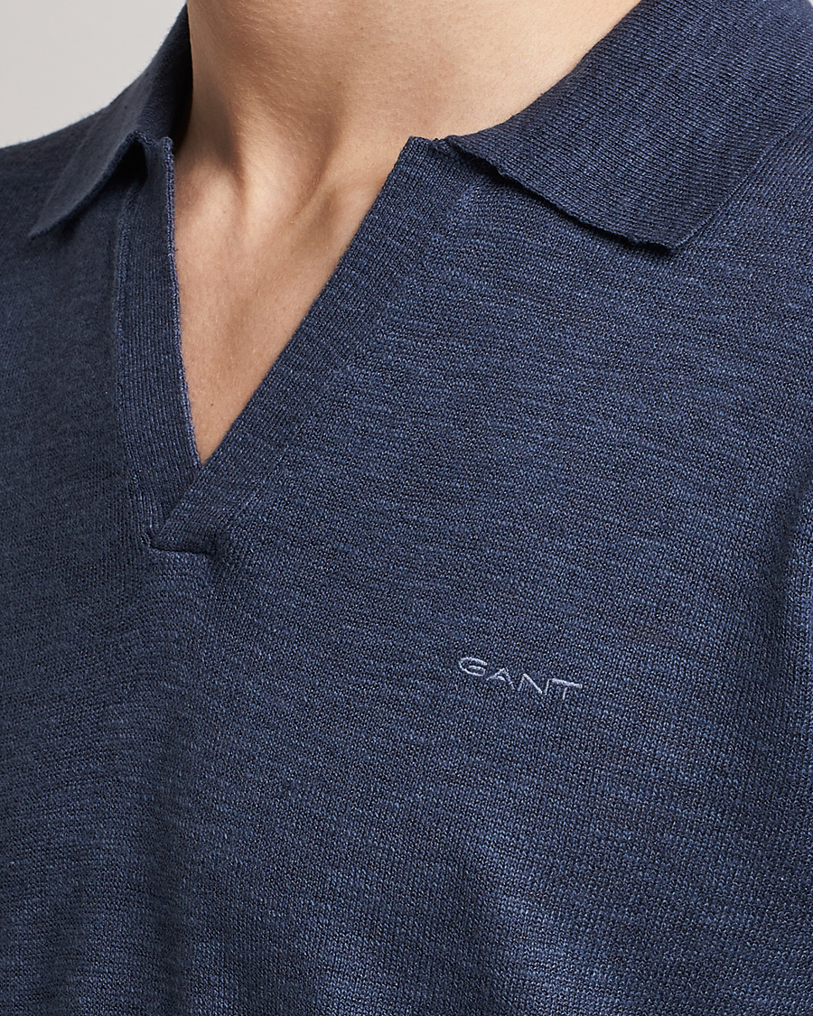 Herre | Trøjer | GANT | Cotton/Linen Knitted Polo Deep Ocean
