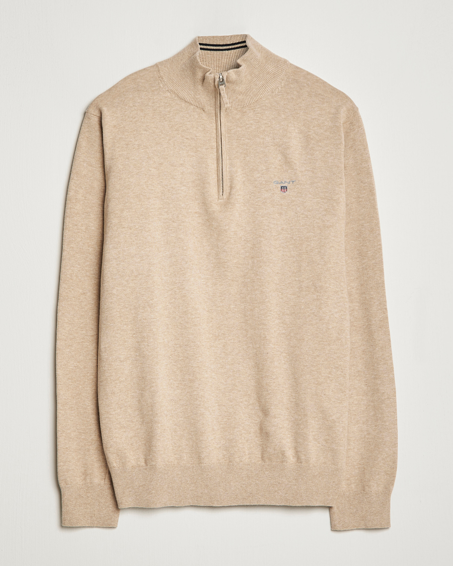 Herre | Trøjer | GANT | Classic Cotton Half-Zip Sweater Sand Melange