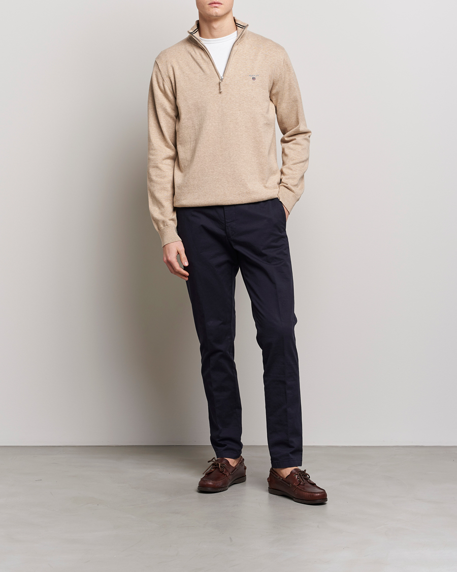 Herre | Trøjer | GANT | Classic Cotton Half-Zip Sweater Sand Melange
